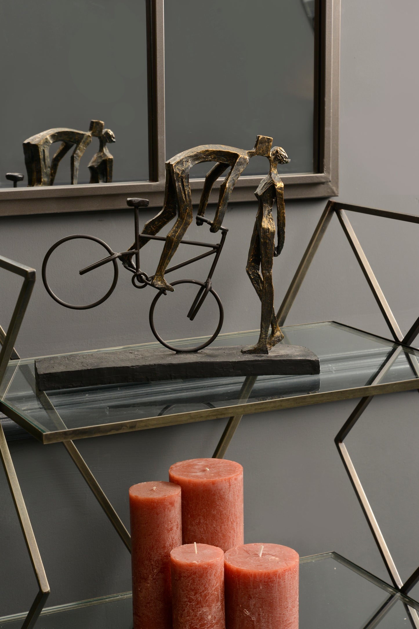 Kissing Couple on Bike Sculpture in Antique Bronze Finish