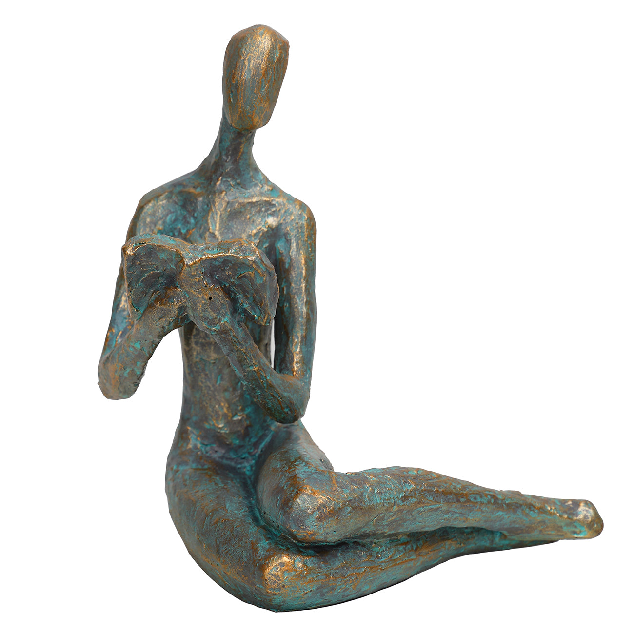 Reading Woman Sculpture – Verdigris Resin Decorative Ornament