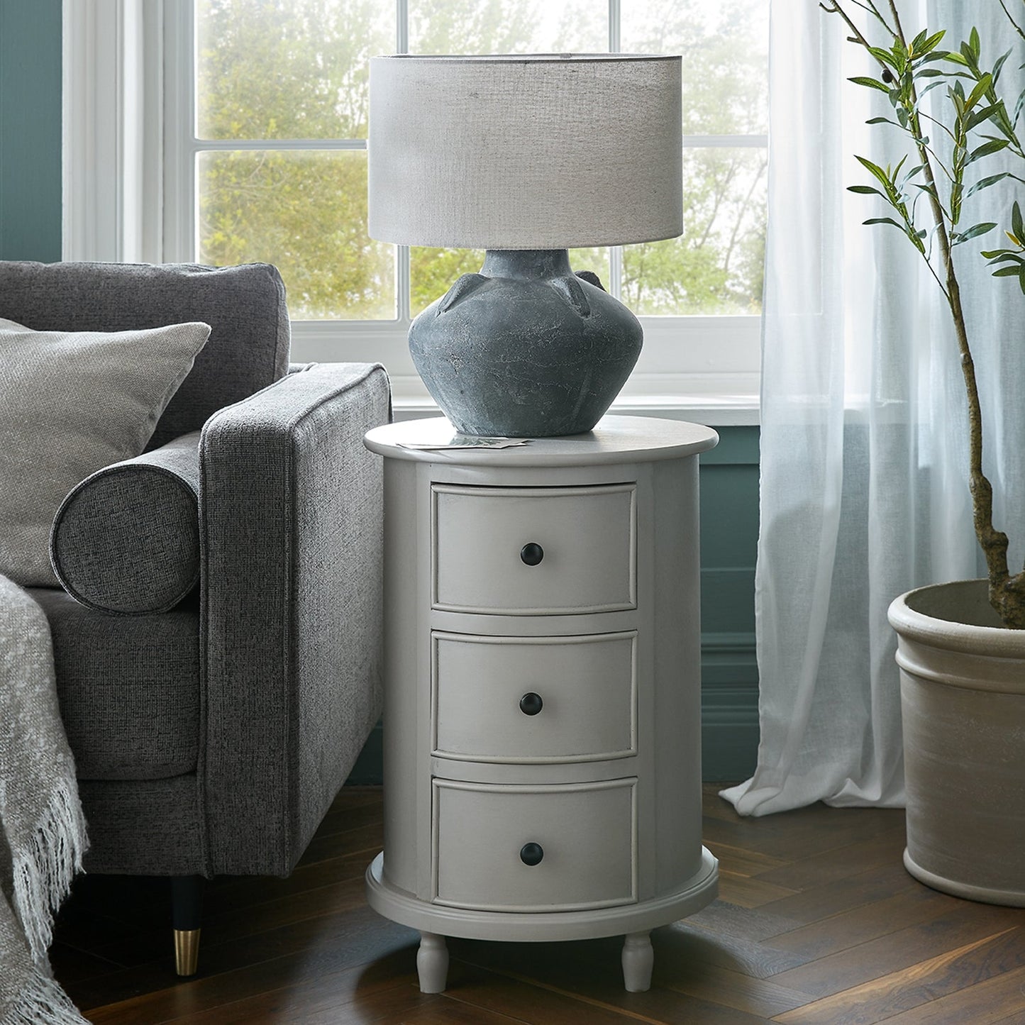 The Camden Collection 3 Drawer Round Side Table - Seasons Home Interiors