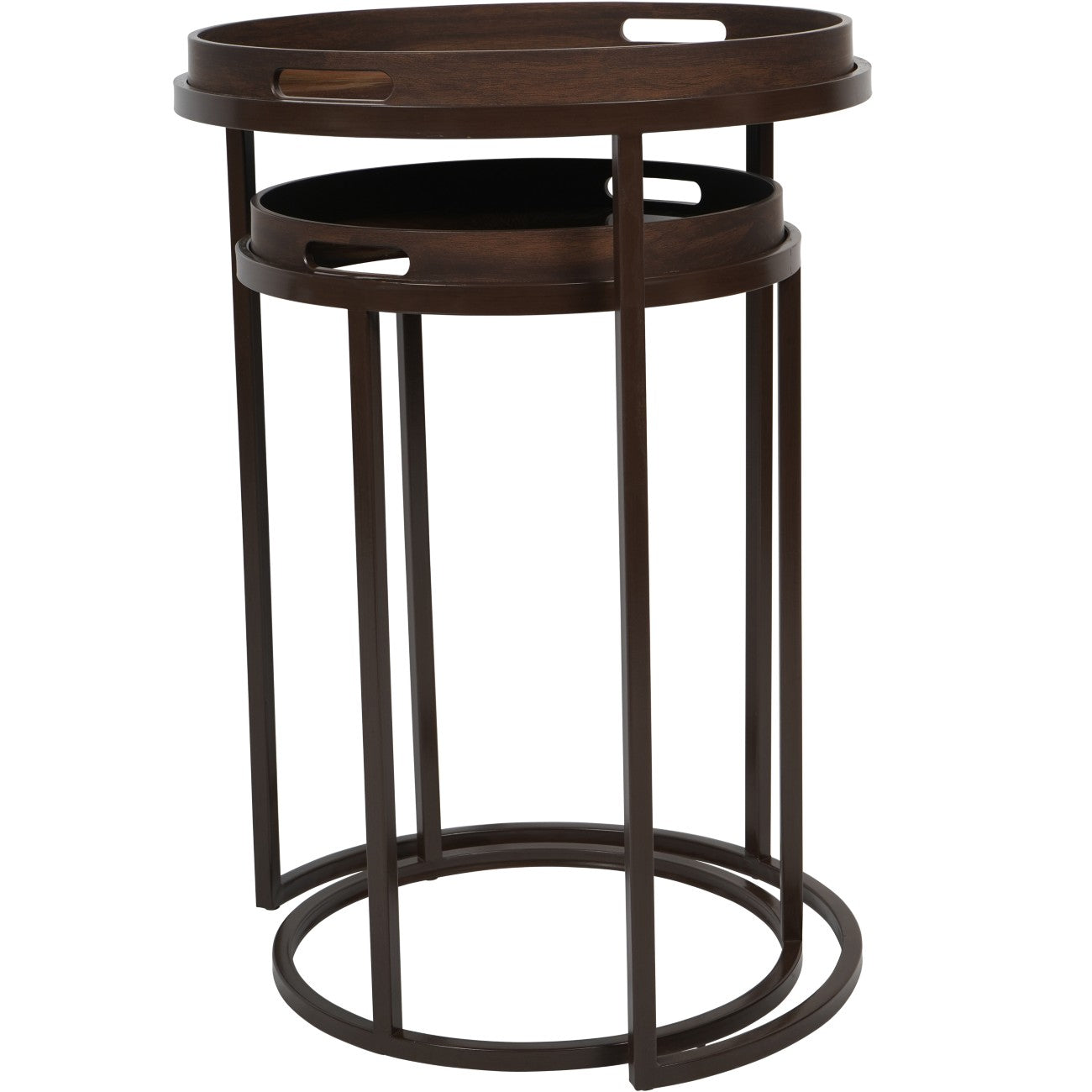 Golden Burst Tray Nesting Tables | Stylish Metal & Wood-Effect Side Table