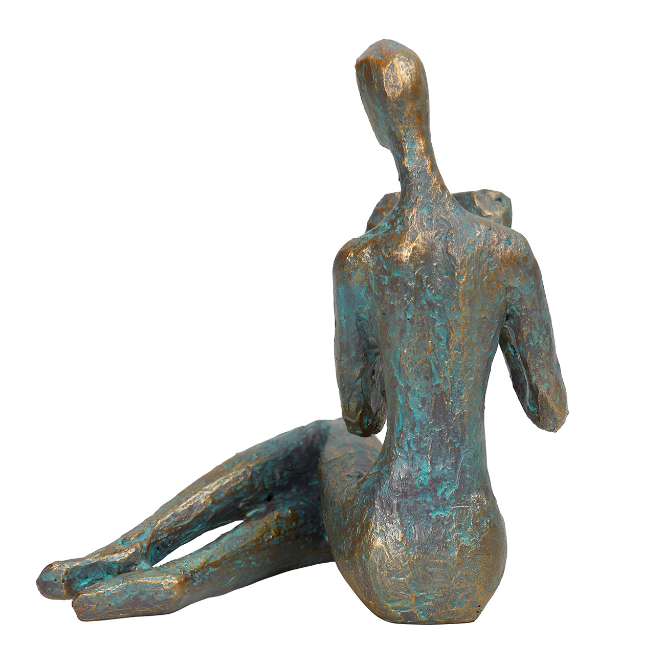 Reading Woman Sculpture – Verdigris Resin Decorative Ornament