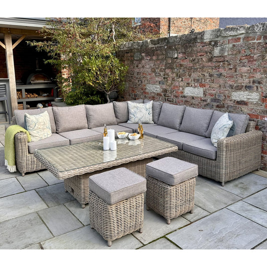 Italian style Outdoor Large Corner Set With Riser Table + 2 Stools