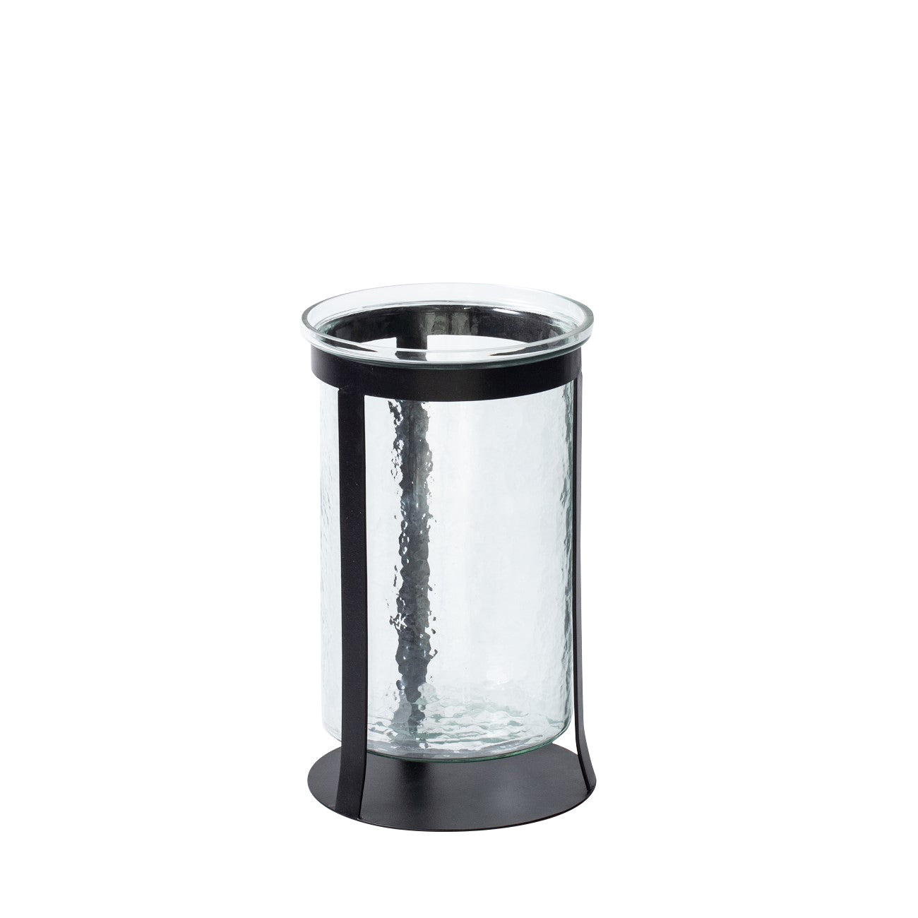 Hammered Glass Black Iron Hurricane