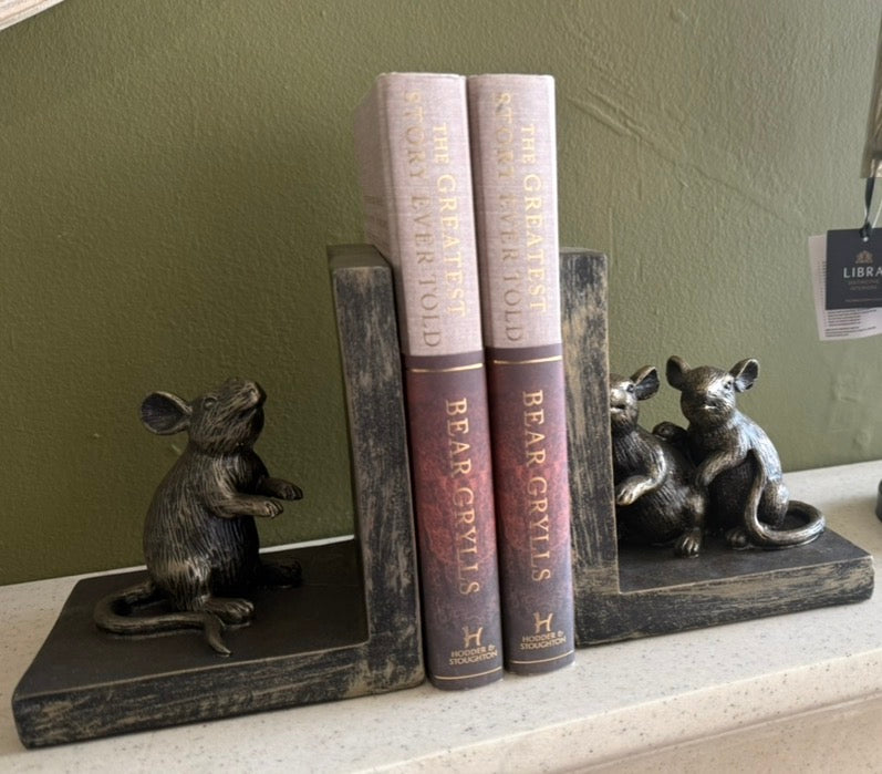 Mouse Bookends - antique gold colour