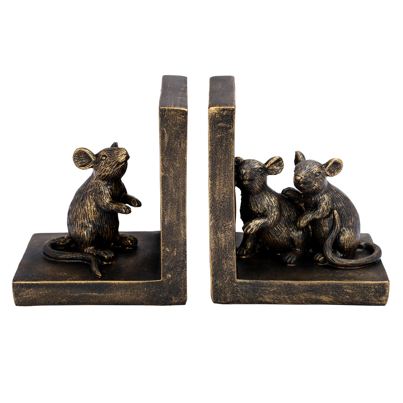 Mouse Bookends - antique gold colour