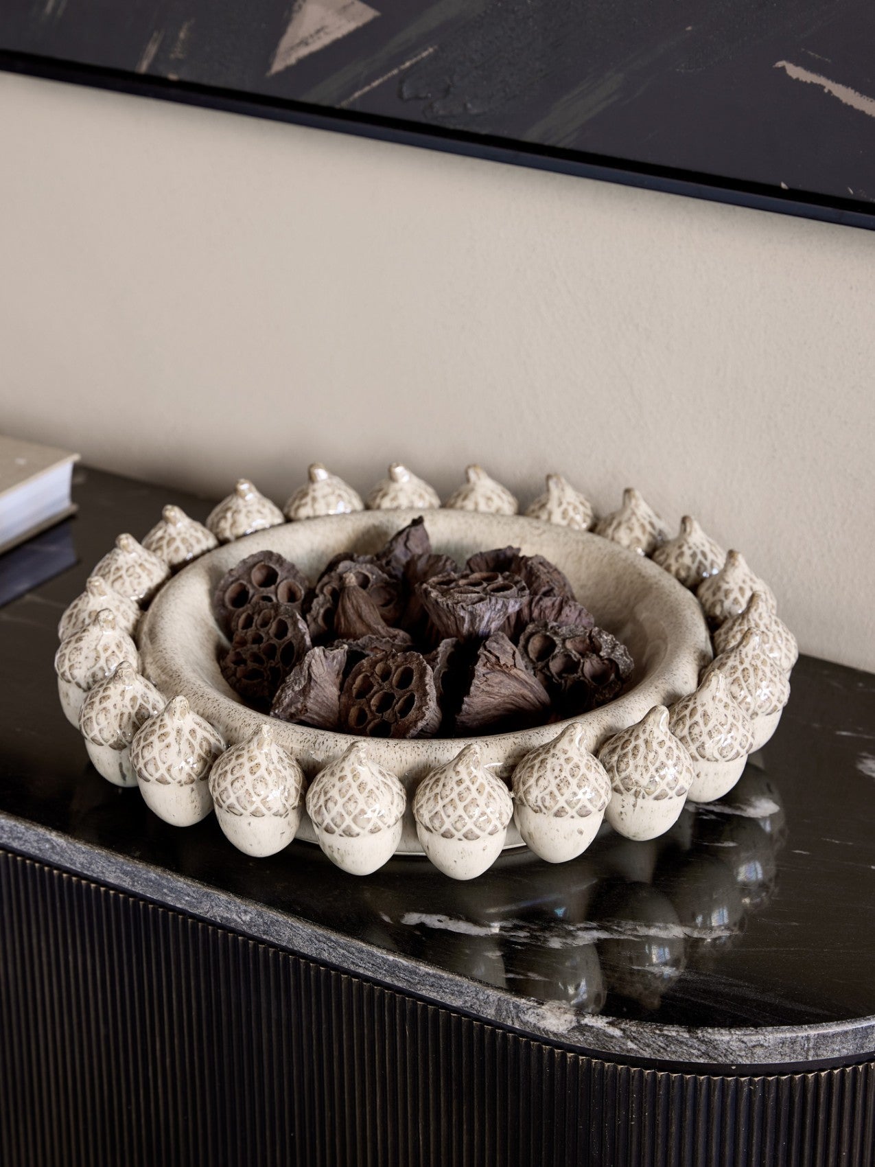 Acorn Cluster Platter- Decorative Ceramic Display Tray