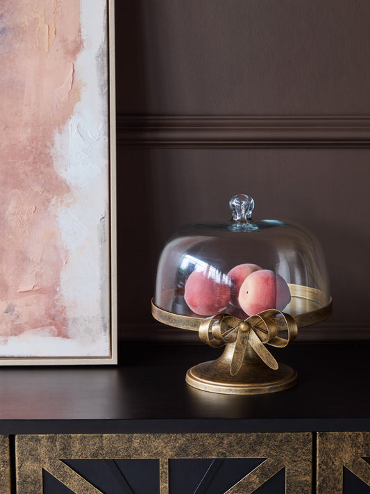 Ribbon Glass Cloche with Vintage Bronze Ribbon Base