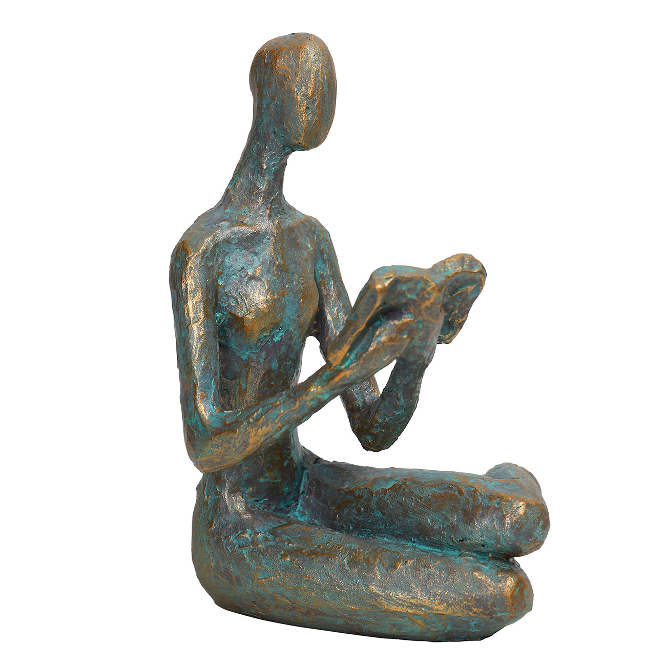 Reading Woman Sculpture – Verdigris Resin Decorative Ornament