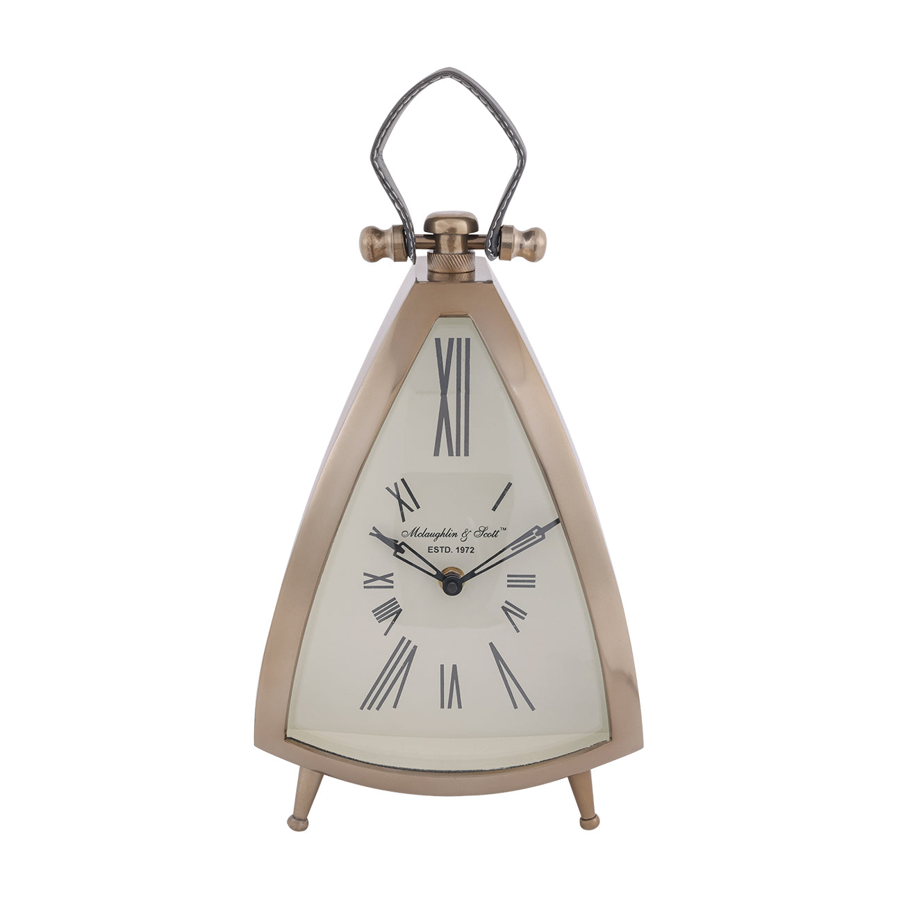 Isosceles Brass Curved Front Mantel Clock Large