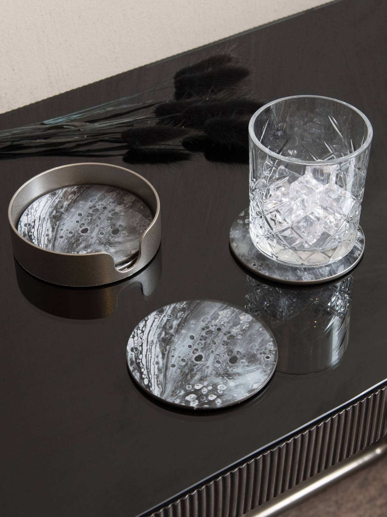 Monochrome swirl set of four coasters