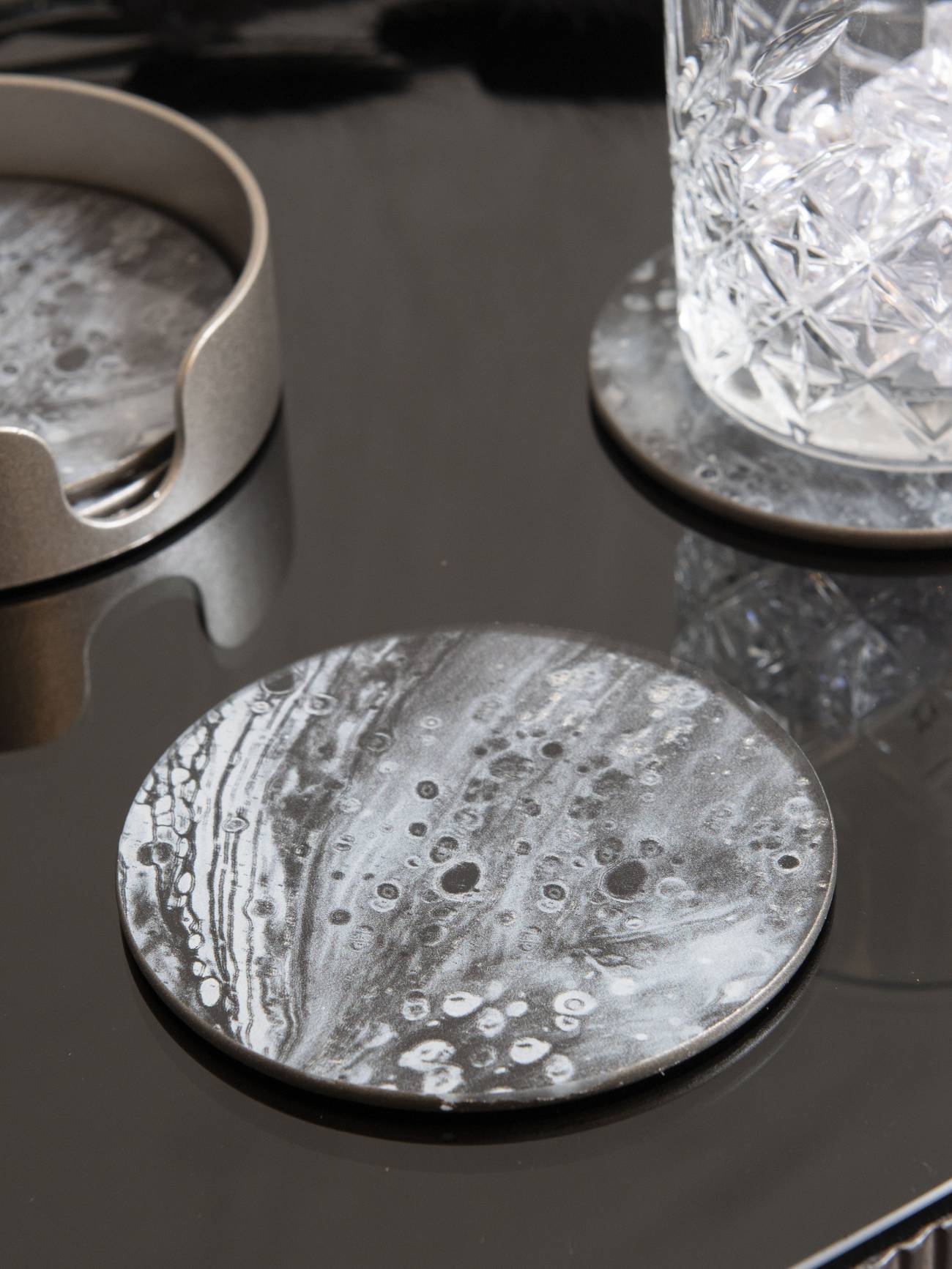 Monochrome swirl set of four coasters