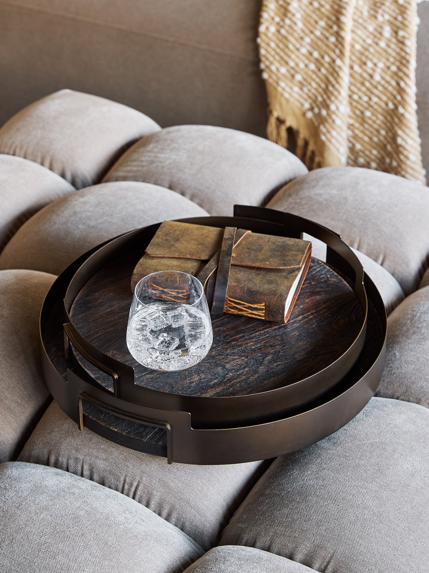 Shibui mango wood & smoked gold tray - medium