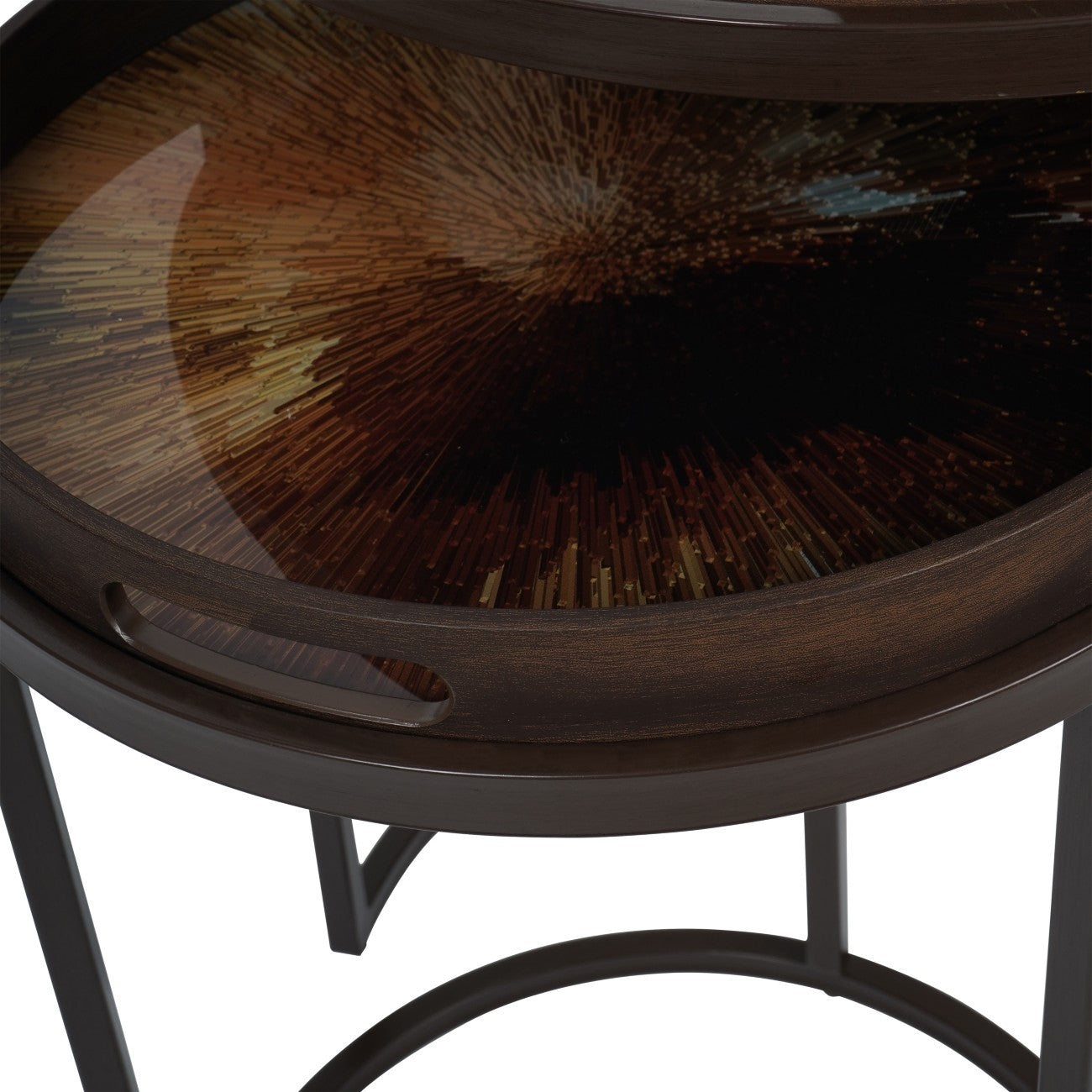 Golden Burst Tray Nesting Tables | Stylish Metal & Wood-Effect Side Table