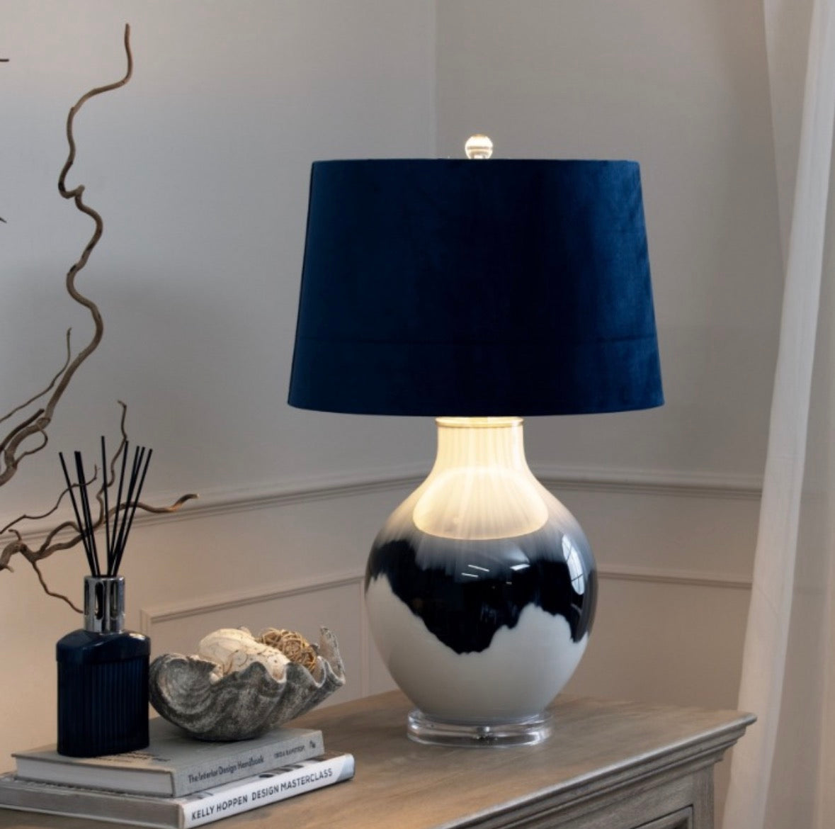 Ice Shadows Table Lamp With Navy Blue Lampshade