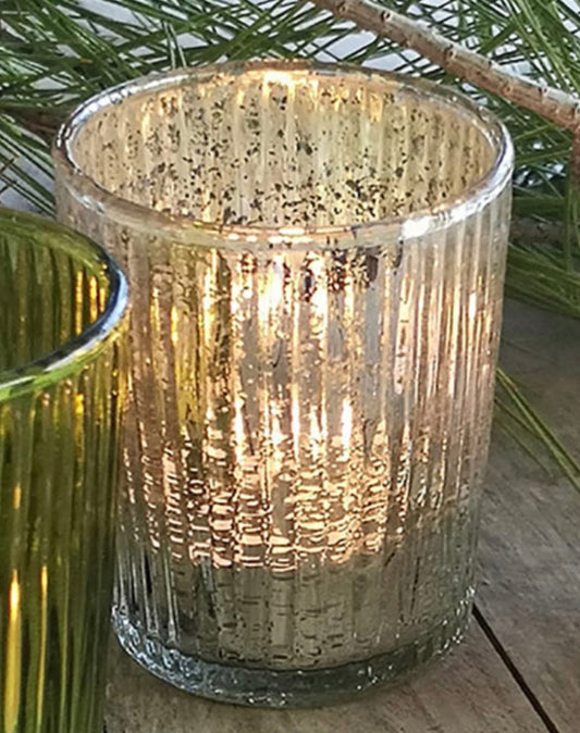 Glass Ribbed Votive, antique silver
