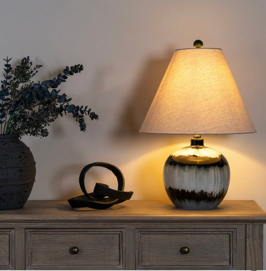 Midnight Shadows Squat Table Lamp With Linen
