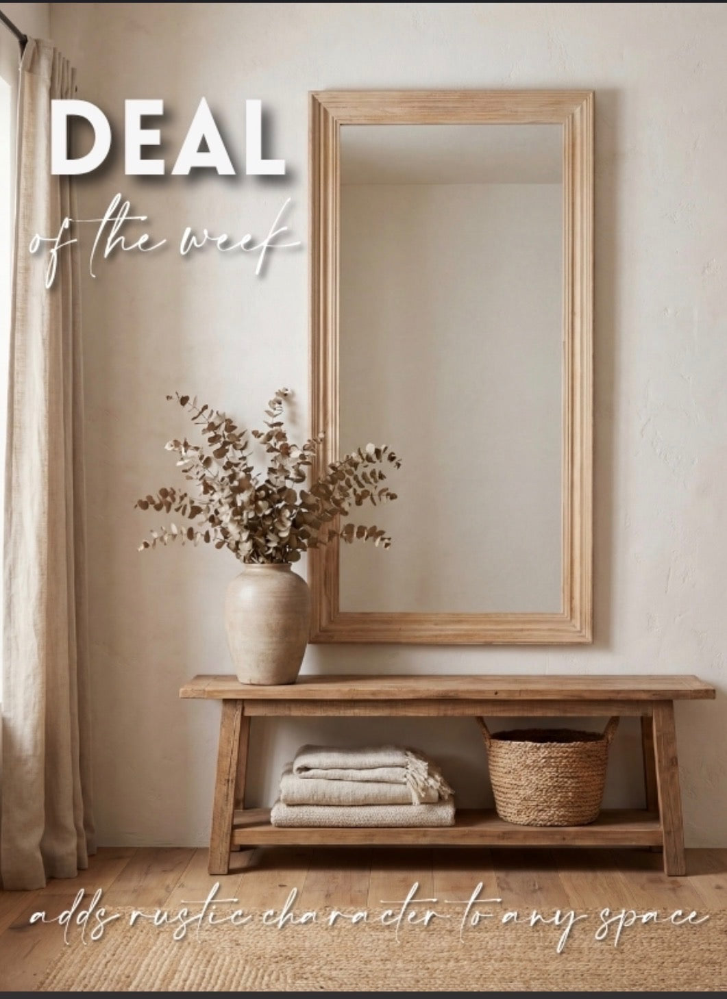 Washed Wood Large Framed Mirror