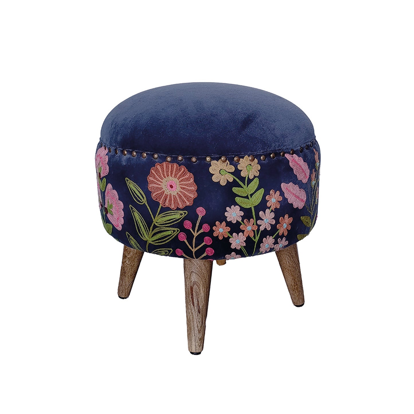 Hand embroidered Leigh stool - Birley velvet