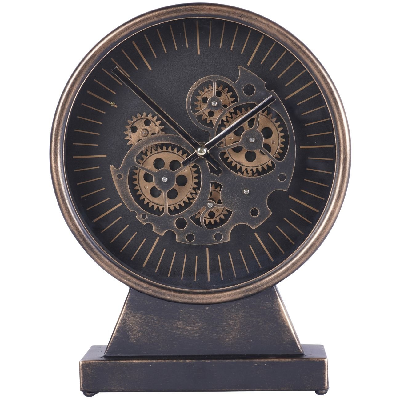 Black and Gold Mantel clock with moving cogs - Seasons Home Interiors