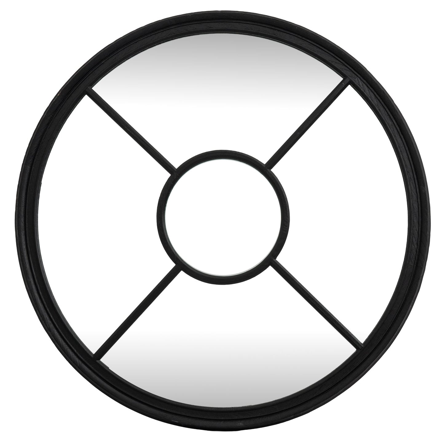 Black Wood Round Window Mirror - Seasons Home Interiors