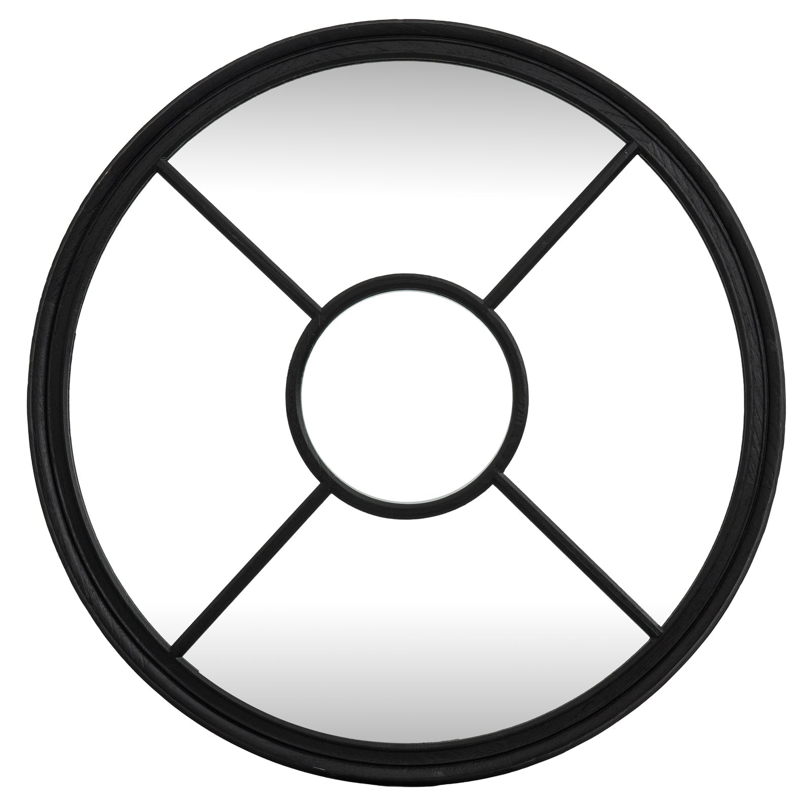 Black Wood Round Window Mirror - Seasons Home Interiors