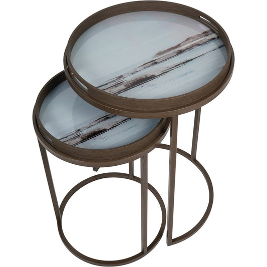 Blurred Seascape Set of 2 Side Tray Tables - Seasons Home Interiors