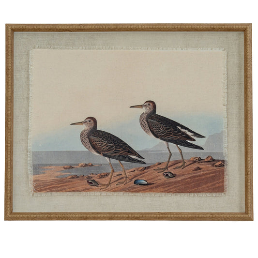 Flora & Fauna Collection Sandpipers On Linen In Beaded Frame - Seasons Home Interiors