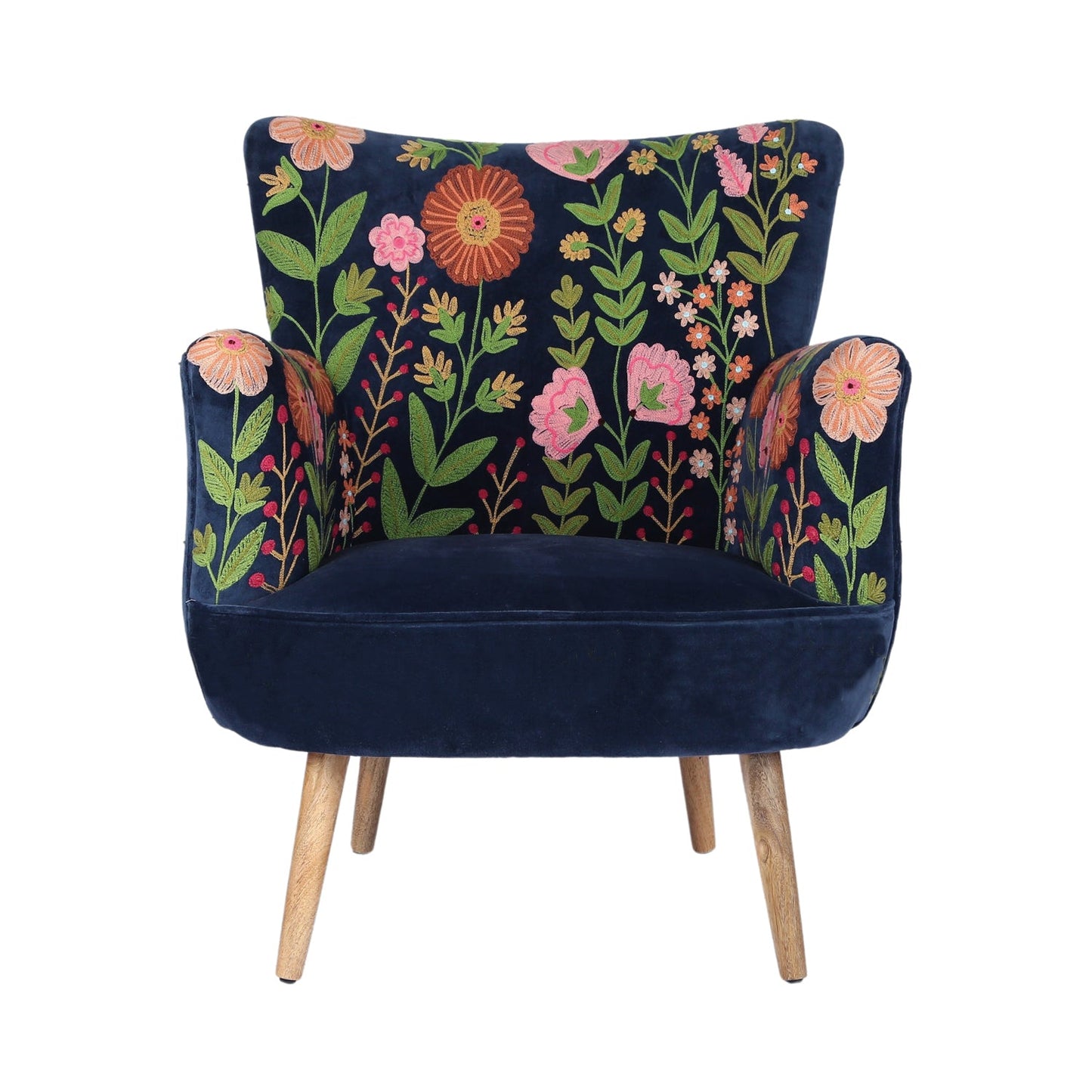 Hand Embroidered Amelia Chair in Rich Navy - Seasons Home Interiors