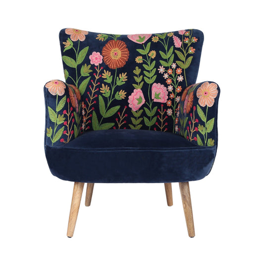 Hand Embroidered Amelia Chair in Rich Navy - Seasons Home Interiors