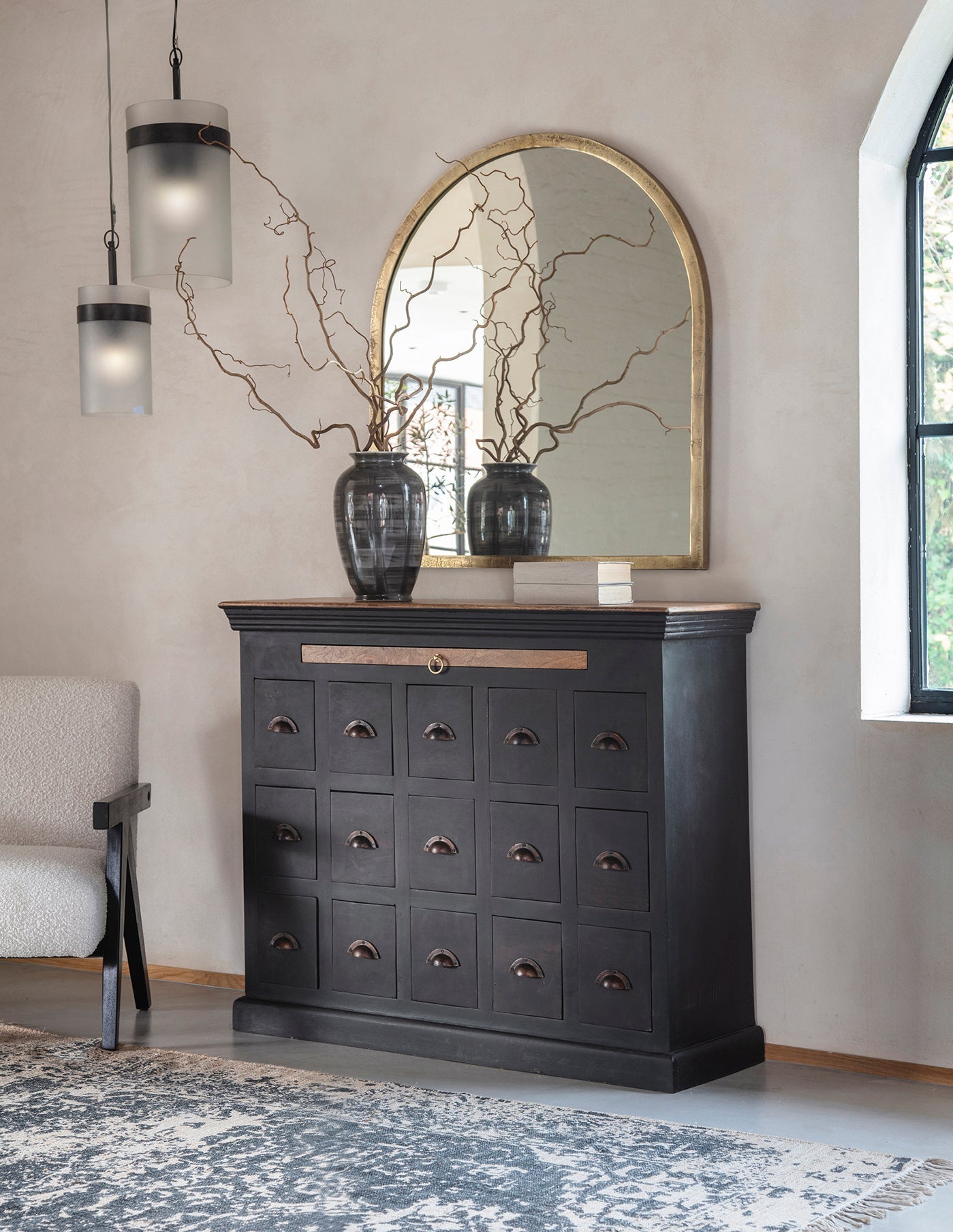 Hoxton II Antique Black Mango 15 Drawer Chest - Seasons Home Interiors