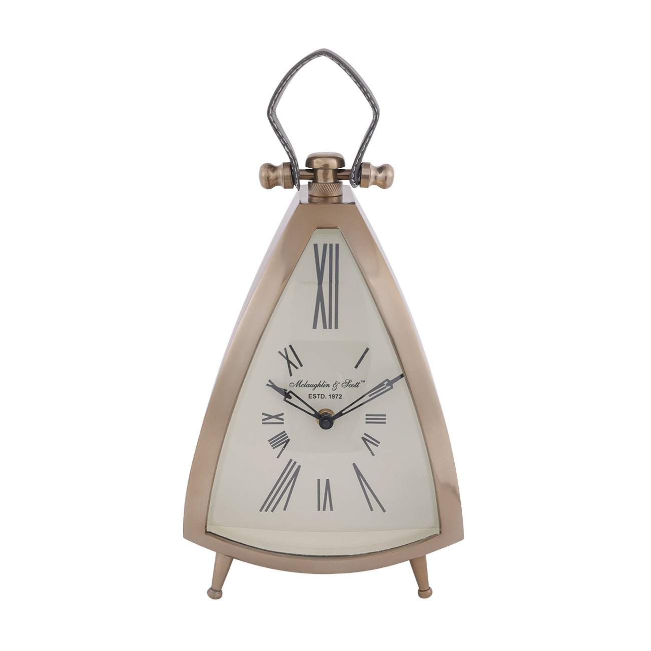 Isosceles Brass Curved Front Mantel Clock Large - Seasons Home Interiors