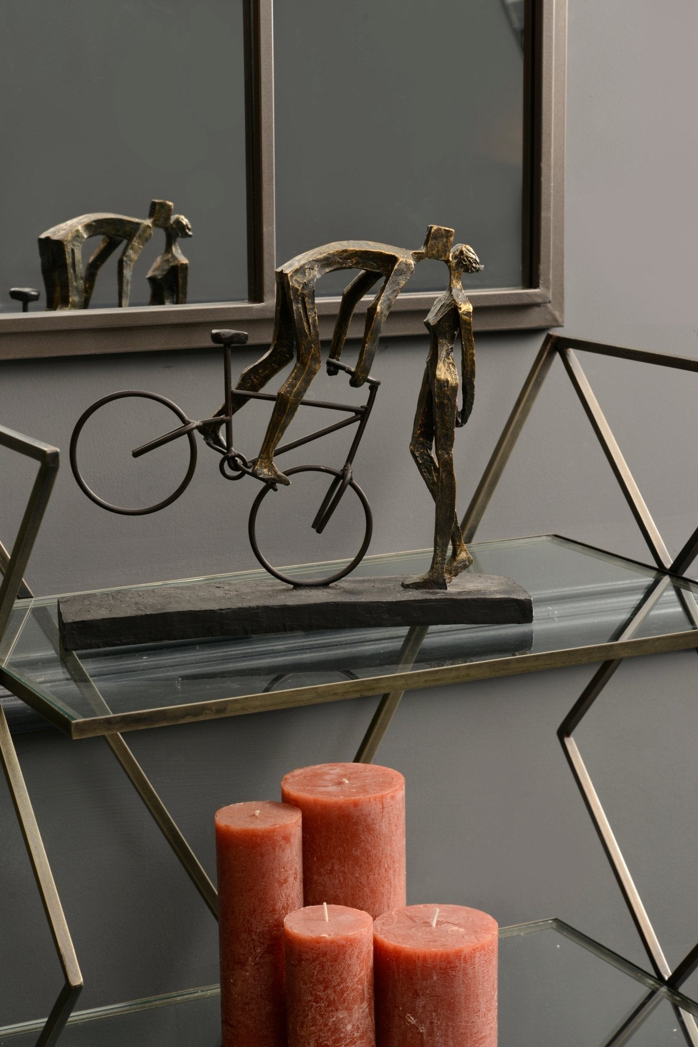Kissing Couple on Bike Sculpture in Antique Bronze Finish - Seasons Home Interiors