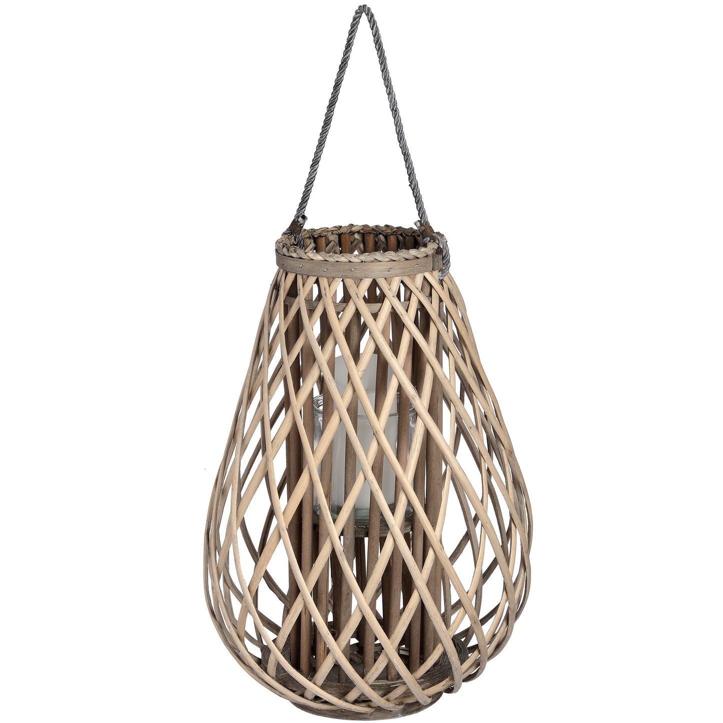Large Wicker Bulbous Lantern - Seasons Home Interiors