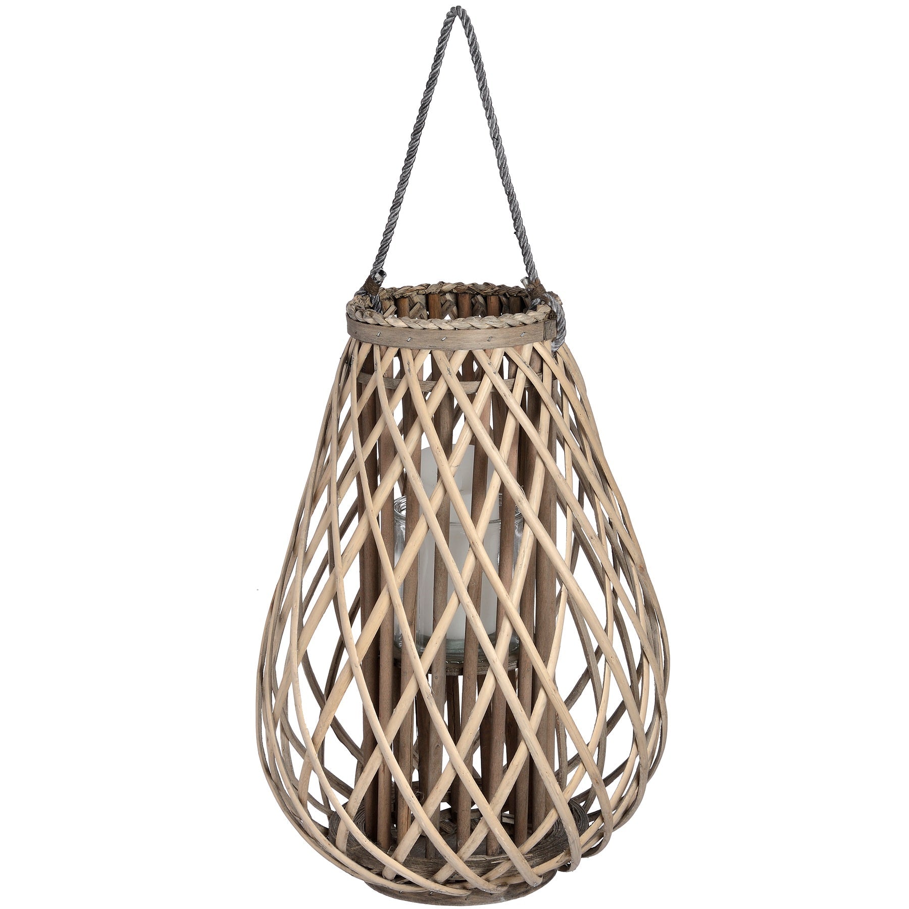 Large Wicker Bulbous Lantern - Seasons Home Interiors