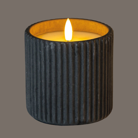 Luxe Collection Natural Glow Grey Ribbed Large Led Candle - Seasons Home Interiors