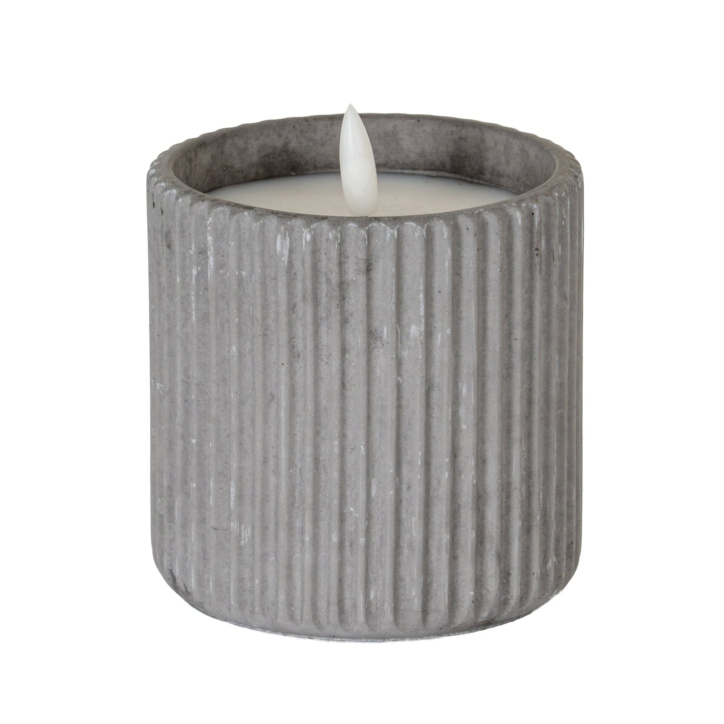 Luxe Collection Natural Glow Grey Ribbed Large Led Candle - Seasons Home Interiors