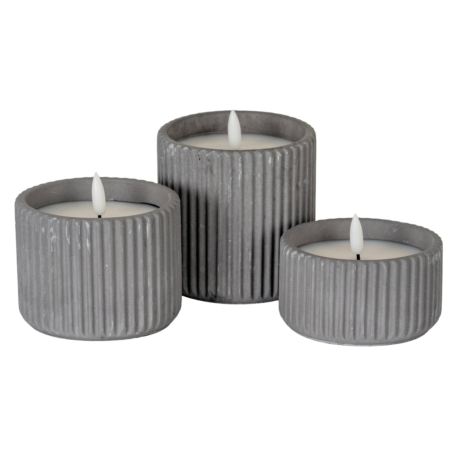 Luxe Collection Natural Glow Grey Ribbed Large Led Candle - Seasons Home Interiors