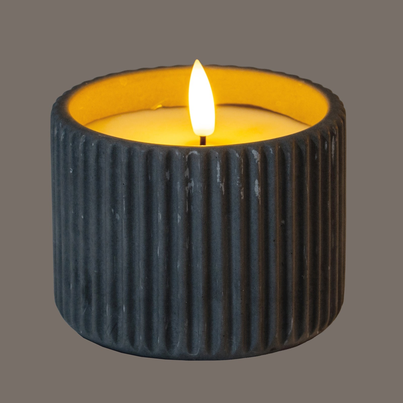 Luxe Collection Natural Glow Grey Ribbed Medium Led Candle - Seasons Home Interiors