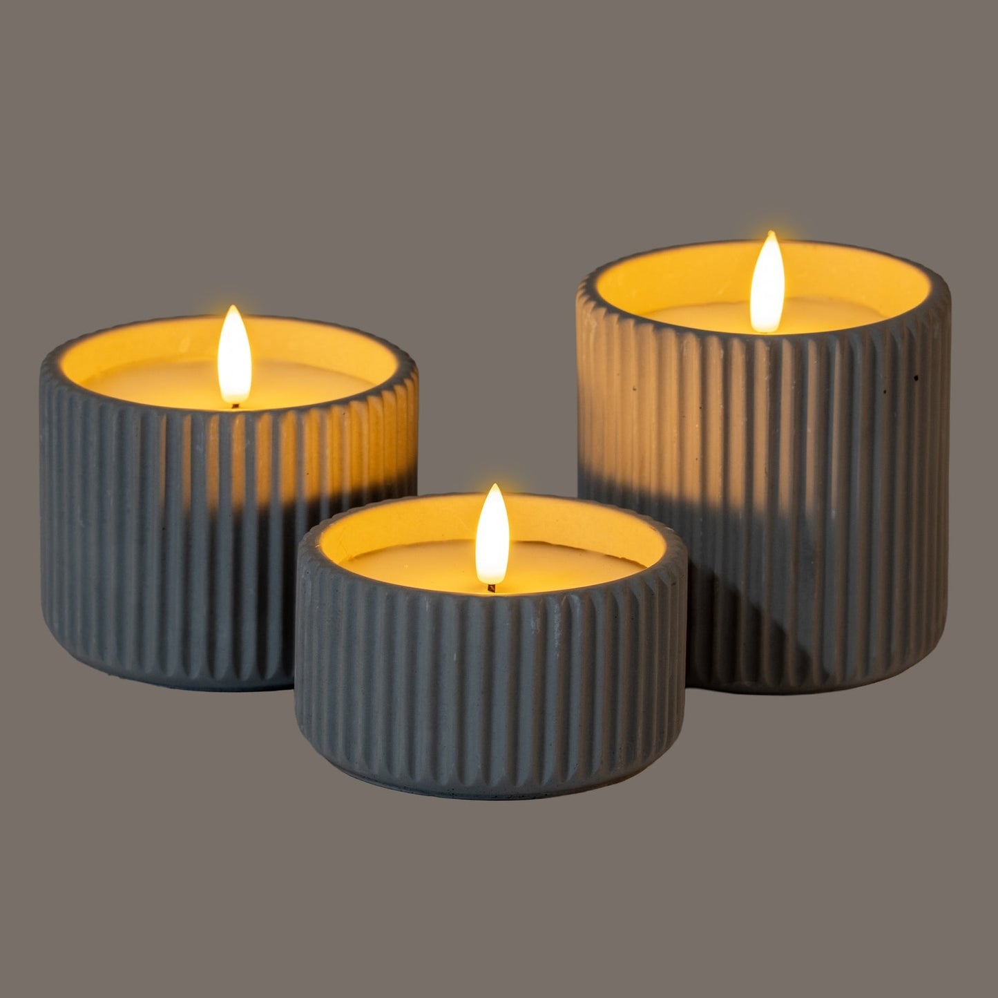 Luxe Collection Natural Glow Grey Ribbed Medium Led Candle - Seasons Home Interiors