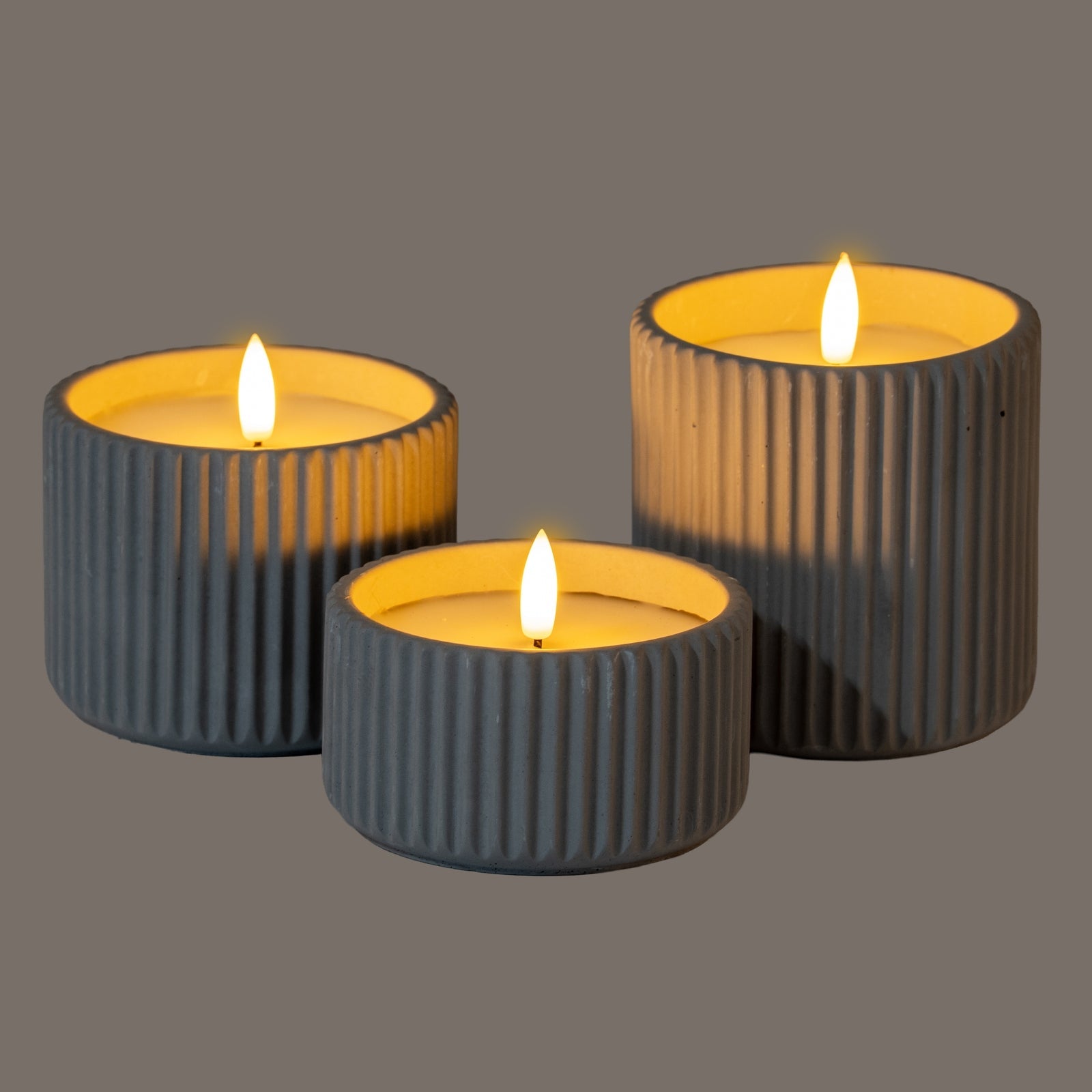 Luxe Collection Natural Glow Grey Ribbed Medium Led Candle - Seasons Home Interiors