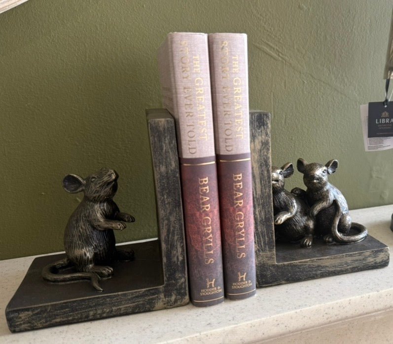 Mouse Bookends - antique gold colour - Seasons Home Interiors