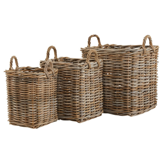 Set of 3 Kubu Rattan Square Storage Baskets - Seasons Home Interiors