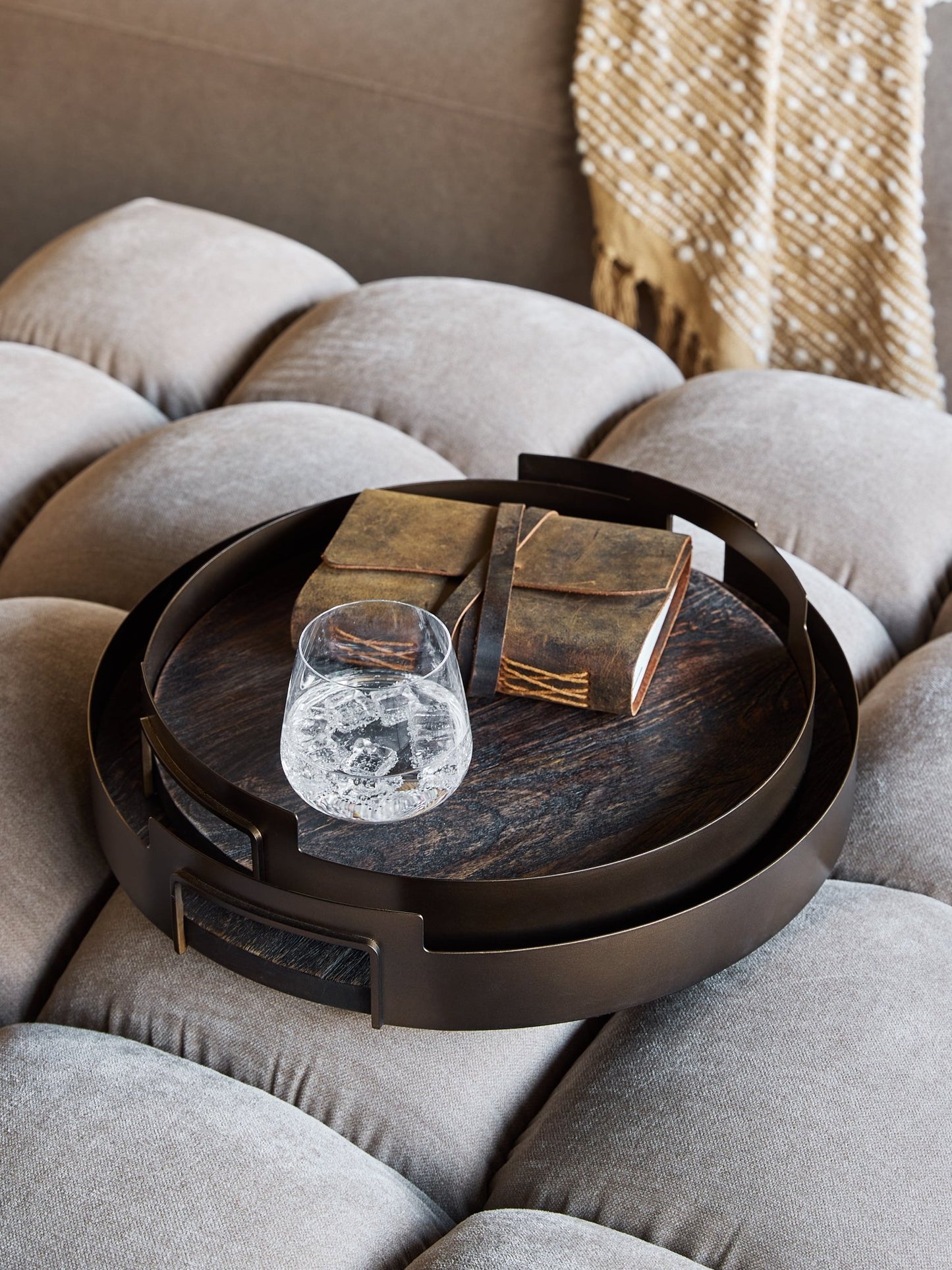 Shibui mango wood & smoked gold tray - medium - Seasons Home Interiors