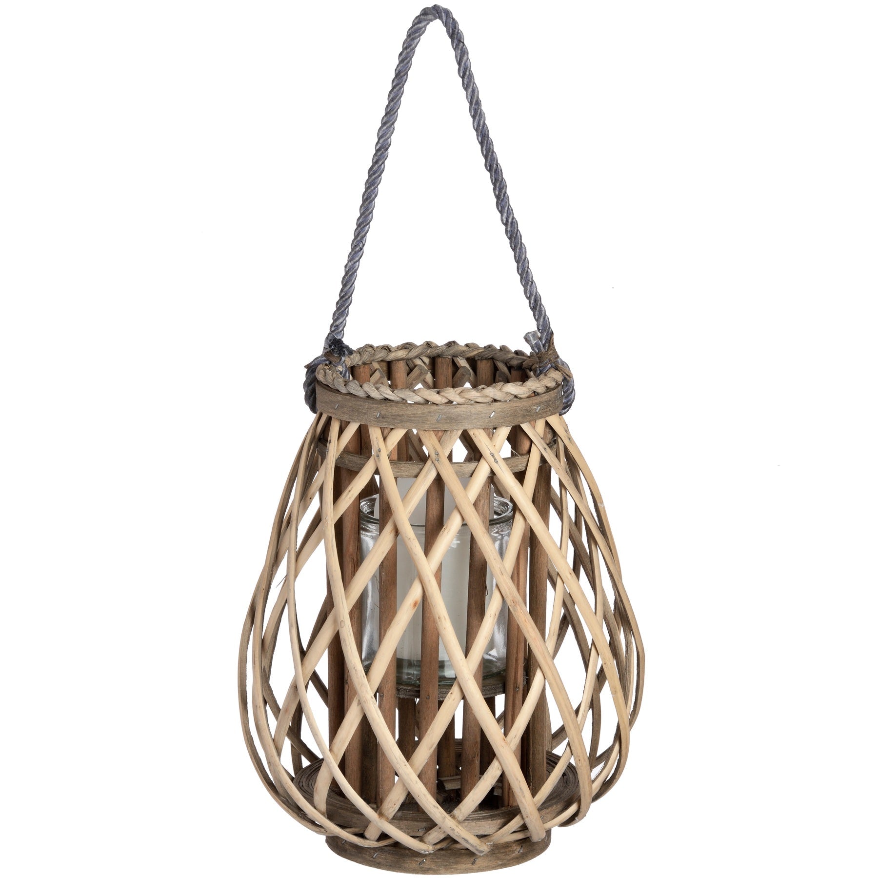 Small Wicker Bulbous Lantern - Seasons Home Interiors
