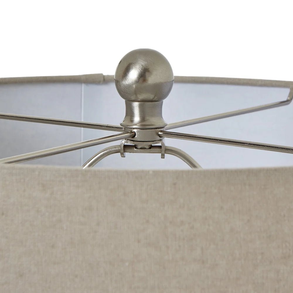 Squat White Beaded Ceramic Lamp with Linen Shade - Seasons Home Interiors