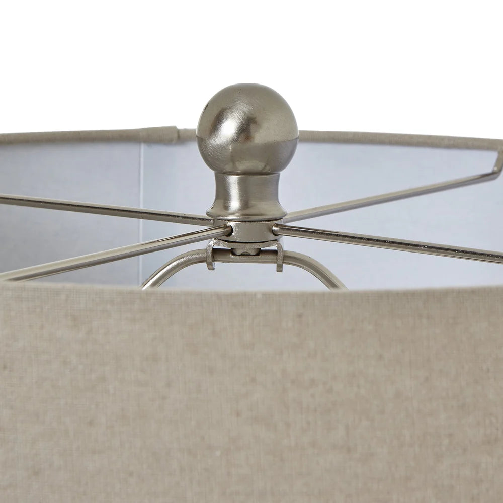 Squat White Beaded Ceramic Lamp with Linen Shade