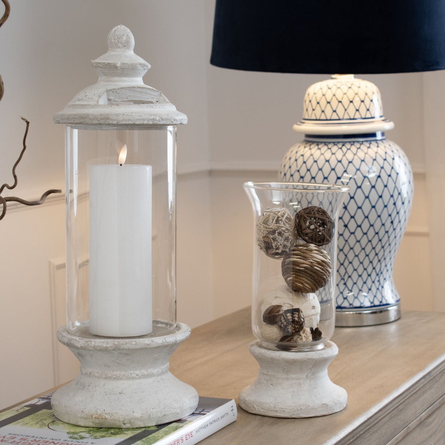 Stone Based Hurricane Lantern - Seasons Home Interiors