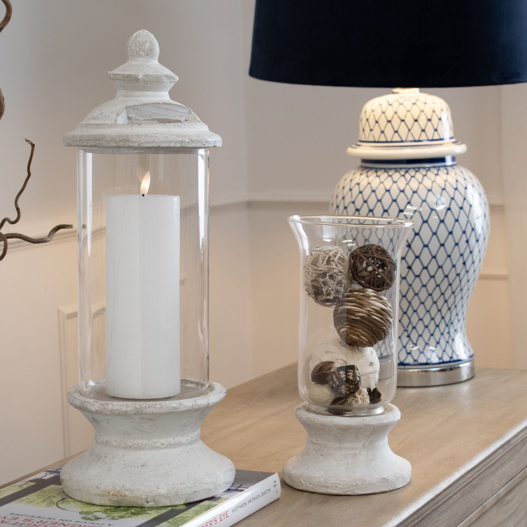 Stone Based Hurricane Lantern - Seasons Home Interiors