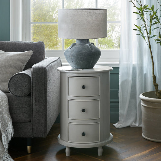 The Camden Collection 3 Drawer Round Side Table - Seasons Home Interiors