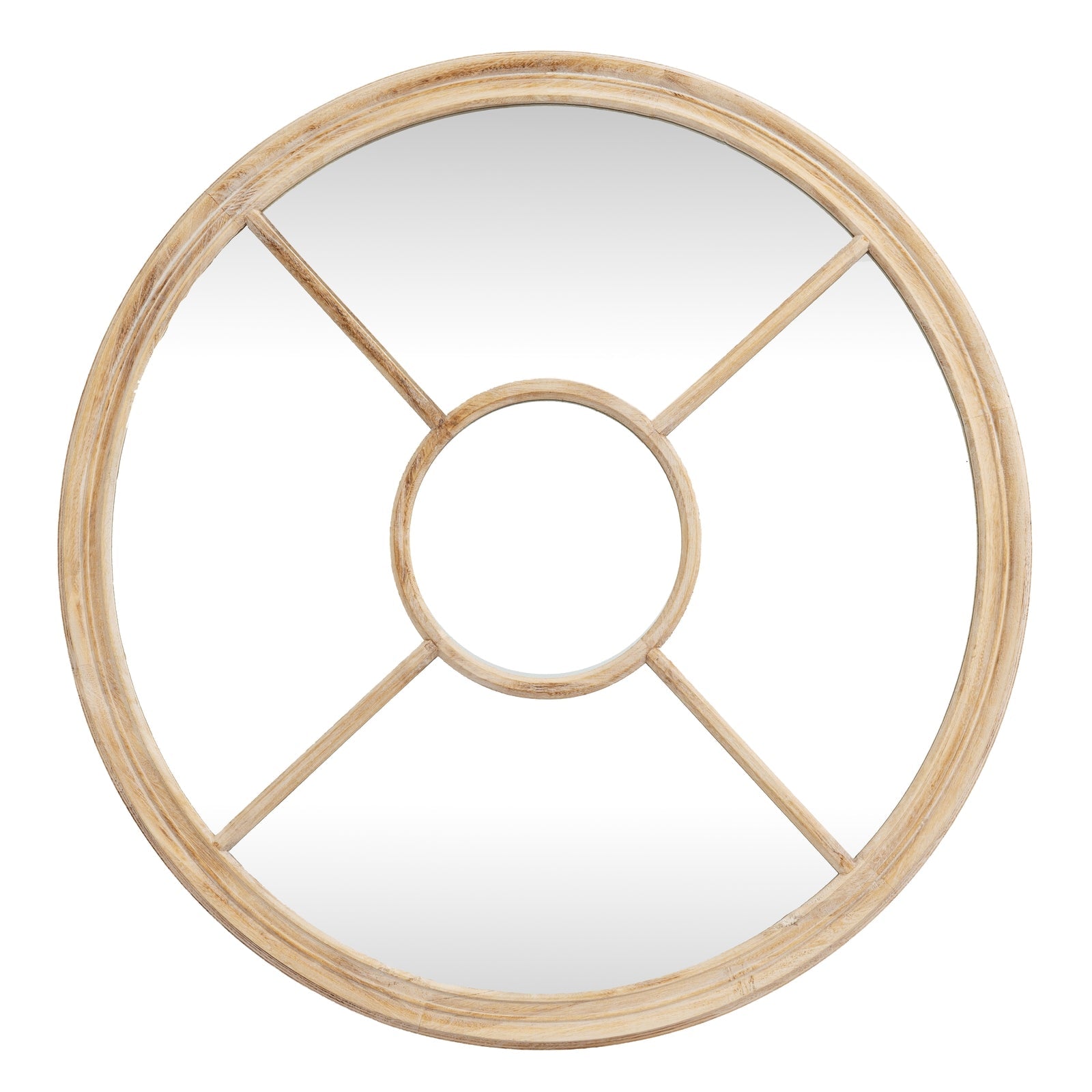 Washed Wood Round Window Mirror - Seasons Home Interiors